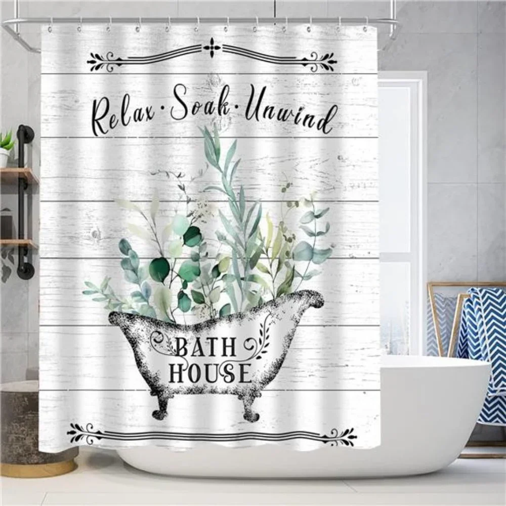 4Pcs Farmhouse Shower Curtain Set Vintage Floral BathroomSet with Shower Curtain